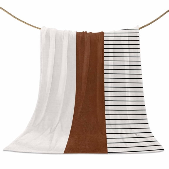 Flannel Fleece Blanket Brown White Lines Super Soft Warm Cozy Throw Blanket Boho Style Bed Couch Car Blankets for All Season 40" x 50"