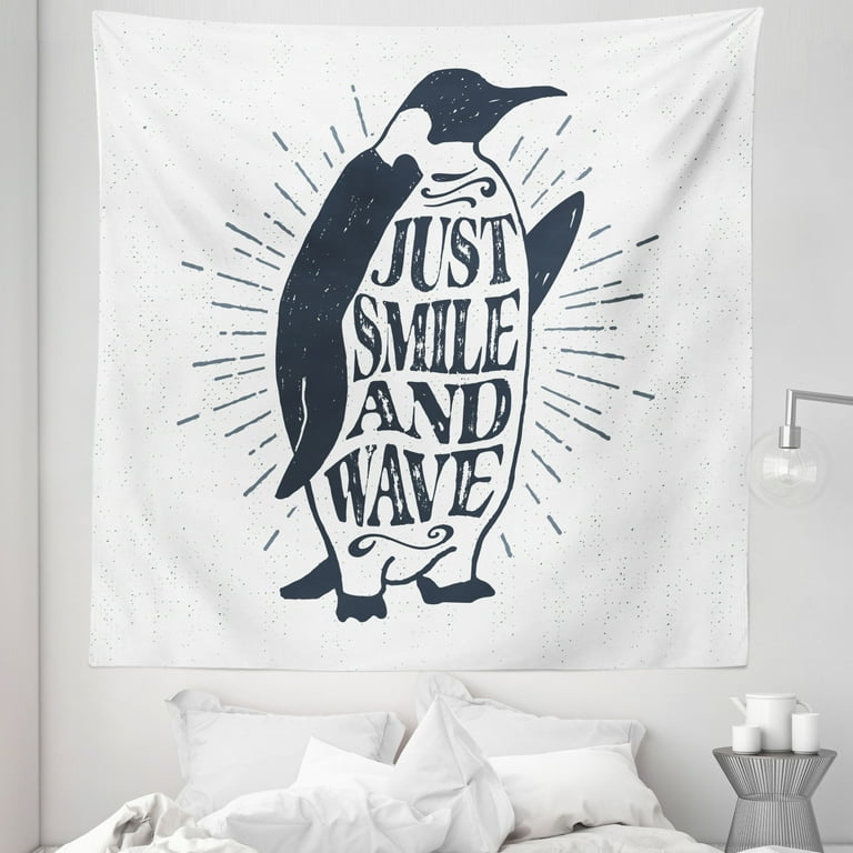 Inspirational Tapestry Vintage Art Emperor Penguin Just Smile and
