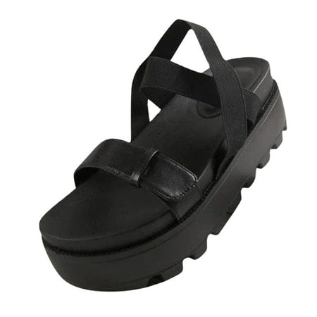 

Summer Fashion Large Size Roman Sandals With Thick Soles And Buckles Pu sandals for Women Black