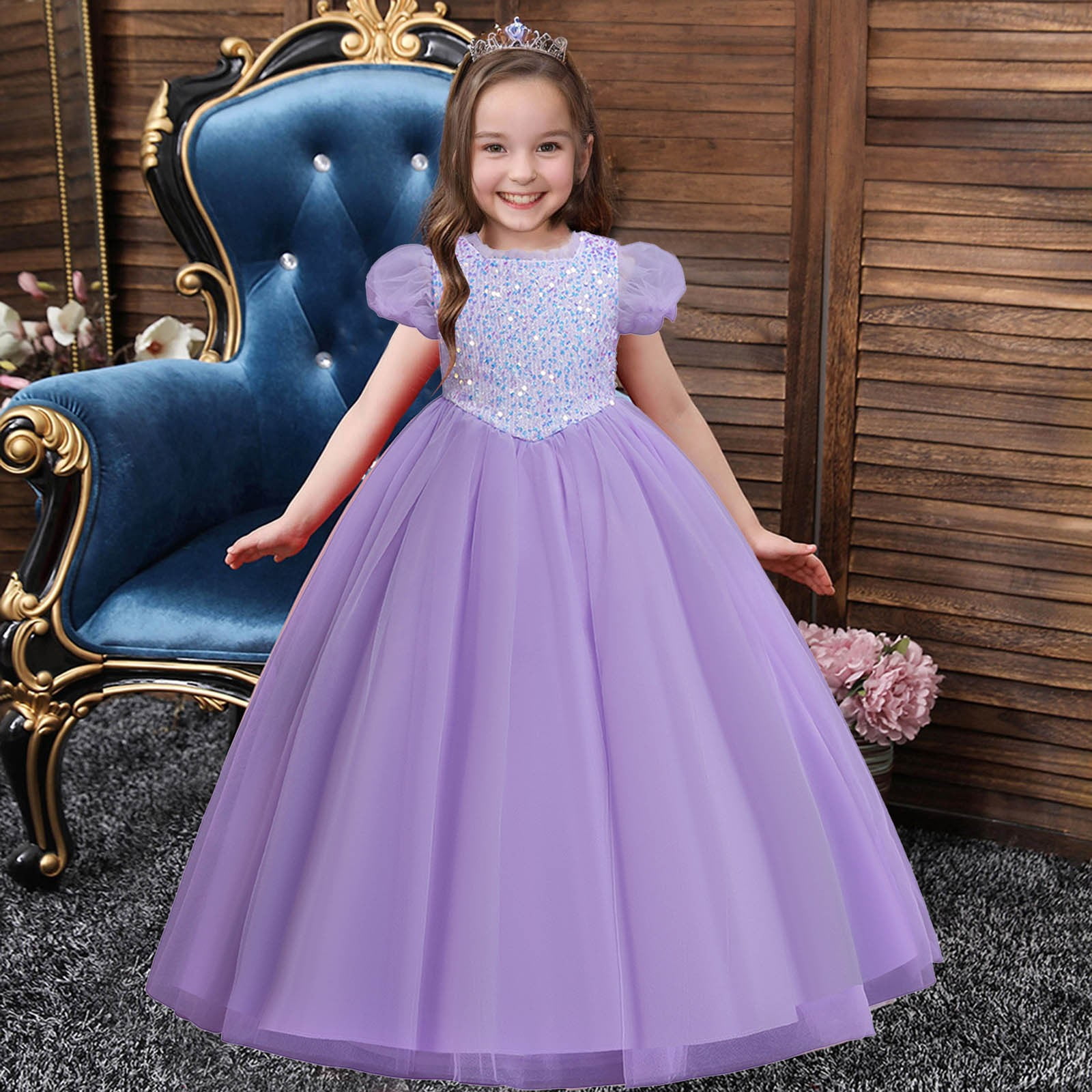 Kogui Girl Dress Baby Girls Ruffle Lace Backless, Bowknot Flower Dresses Pageant Party Wedding Baby Girl Dress 5T 6T (Purple,5-6 Years)