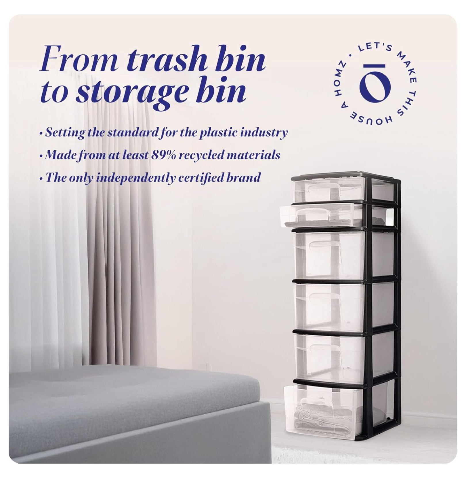 Drawer Tower, 6-Tier Clear Plastic Storage Organizer Cart, Black Frame - Heavy-Duty Organizing Drawers for Home, Bedroom, and Closet Organization