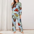 thumbnail image 3 of Kll Multicolored Butterflies Print Women'S Long Sleeve Pajamas With Pants Sleepwear Loungewear 2 Set-Medium, 3 of 9