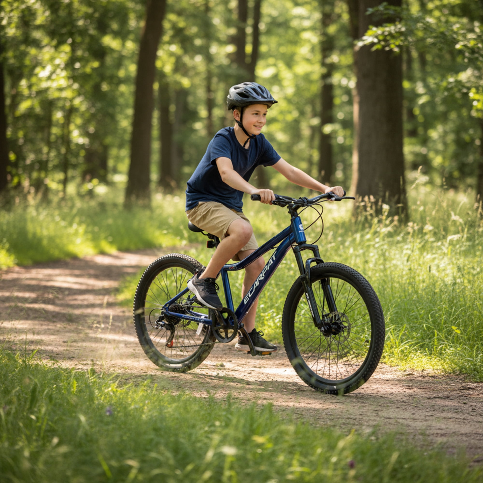 24 Inch Mountain Bike for Teenager, 7 Speed Mountain Bicycle with Front Suspension, Front Disc Brake and Rear V-Brake, Carbon Steel Frame Outdoor Cycling City Bike, Blue