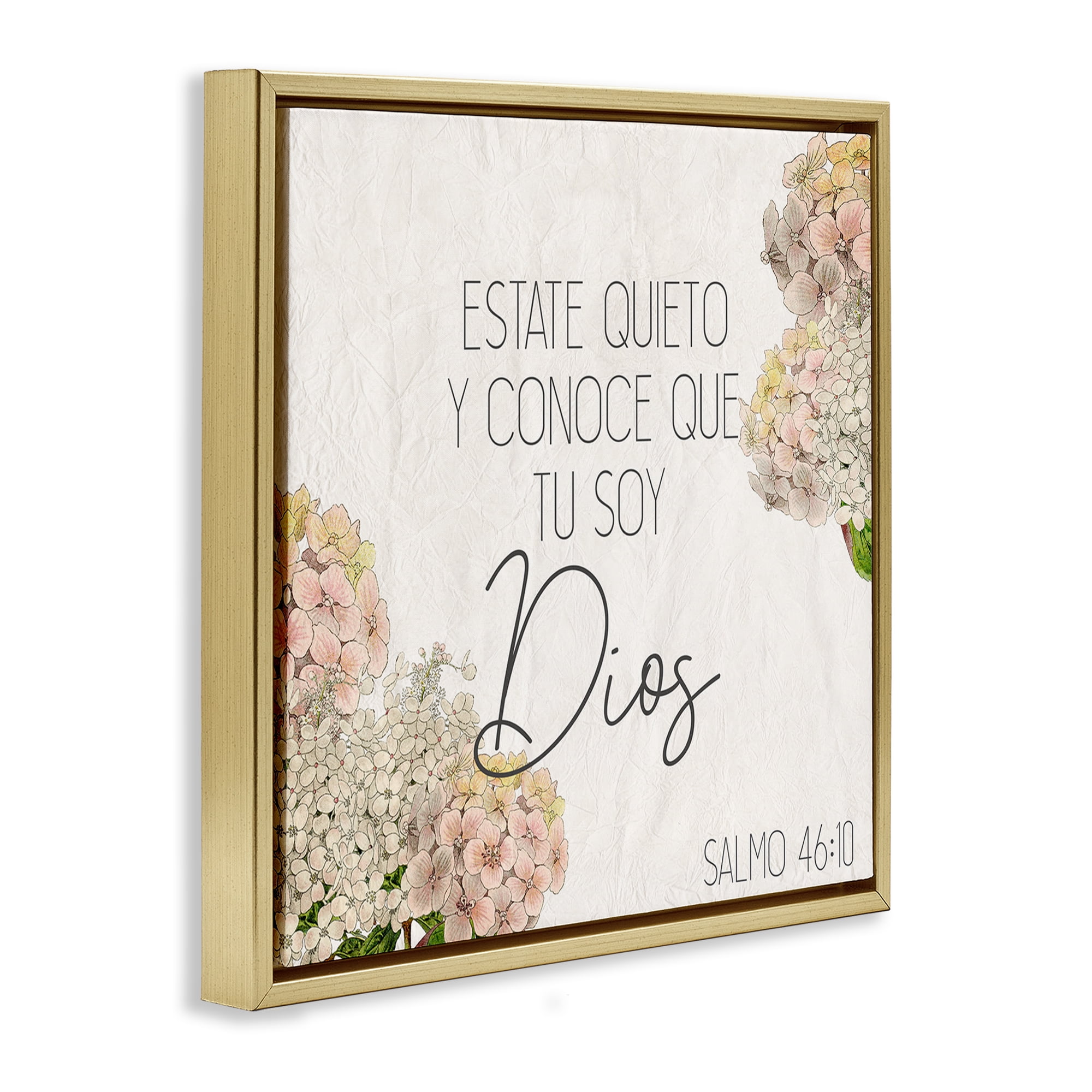 Stupell Industries Estate Quieto Salmo 46:10 Religious Quotes and Sayings Painting Gold Floater Framed Art Print Wall Art, 18 x 18