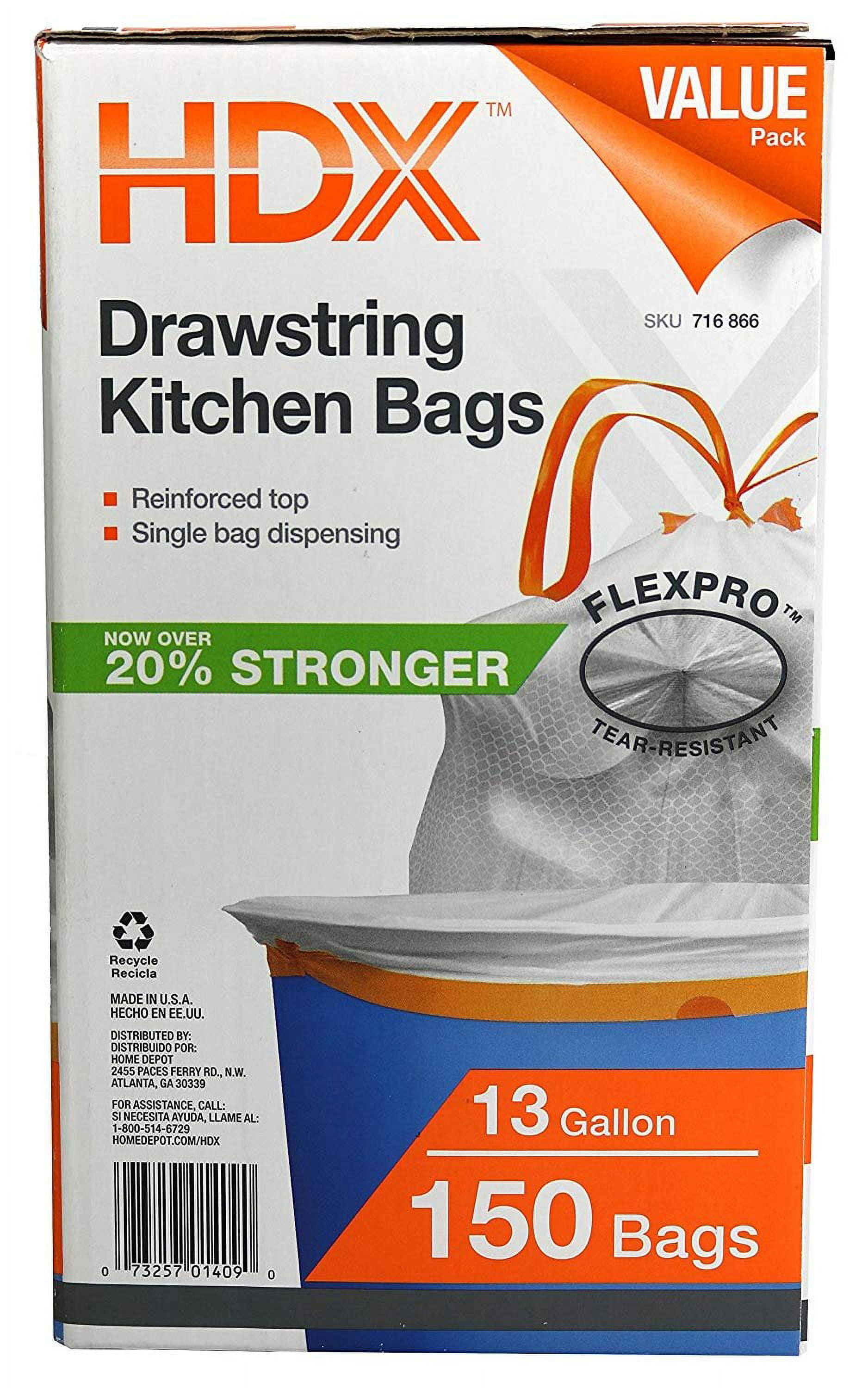 HDX HDX 13 Gal. FLEX White Drawstring Kitchen Trash Bags (150 Count)  HDX716866 - The Home Depot