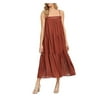 DKNY Womens Brown Metallic Pleated Textured Pullover Styling Spaghetti Strap Square Neck Tea-Length Evening Dress S