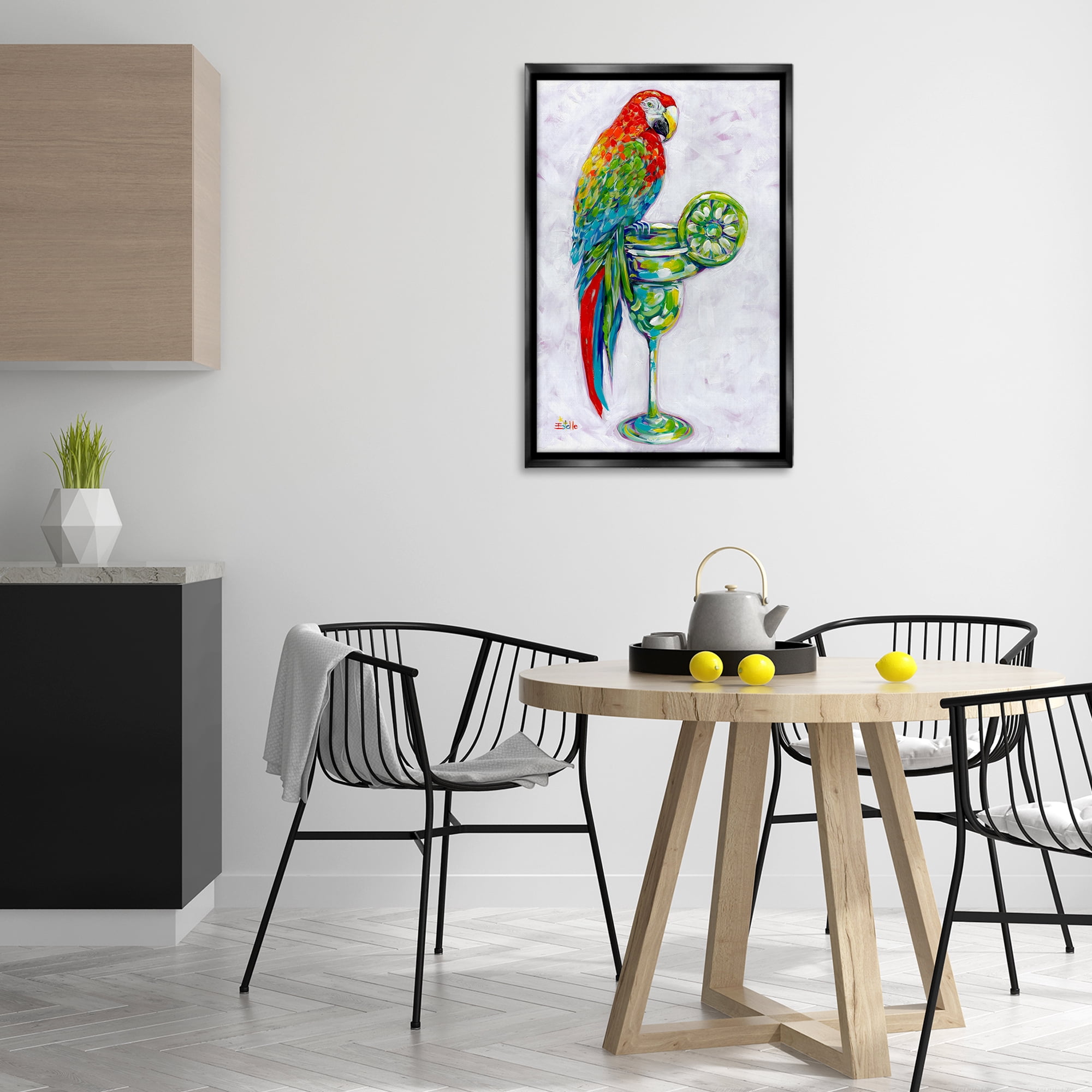 Stupell Industries Margarita Parrot Perched Food & Beverage Painting Black Floater Framed Canvas Art Print Wall Art, 21 x 31
