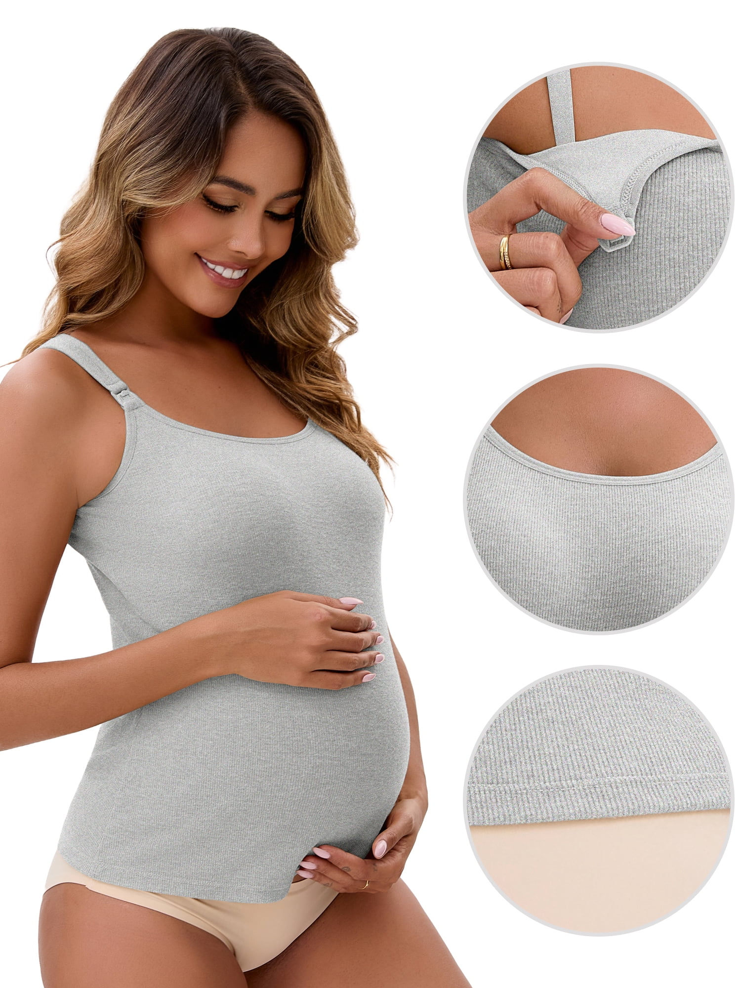 Unique Bargains Women's Maternity Thermal Camisoles with Built-In Bra M Grey