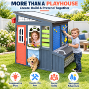 Wooden Playhouse for Kids, SHINPT Outdoor Playhouse with Doorbell, Pretend Tool Set & Roller Shutter Door, Kids Backyard Playhouse for Lawn and Garden, Ages 3+