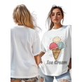 thumbnail image 6 of Women's T-Shirt Pink Blue Yellow Ice Cream Balls Short Sleeve Casual Tee Classic Crew Neck T Shirt for Women White, S, 6 of 7