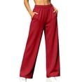 thumbnail image 2 of Plus Size Sweatpants for Women Wide Leg Sweatpants High Waist Pockets Loose Fit Casual Running Pants, Wine-XXXL, 2 of 8