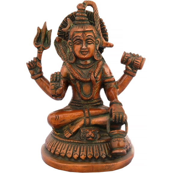 5 Small Brass Lord Shiva Idol Seated On Pedestal | Handmade Indian Decorative Sculpture for Home Decor
