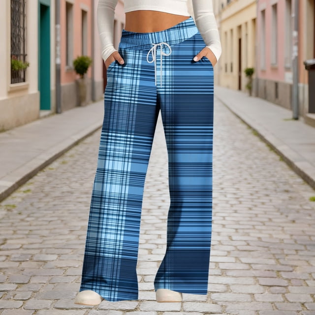 TaTaai Women Fashion Drawstring Wide Leg Pants Denim Print Loose Casual with Pockets All Season Soft Fabric Daily Holiday Street Party Wear Gift
