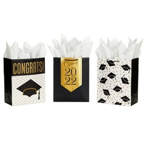 Hallmark 13" Large Graduation Gift Bags Assortment with Tissue Paper (3 Pack: Black and Gold "Class of 2022," "Congrats," Mortarboards)