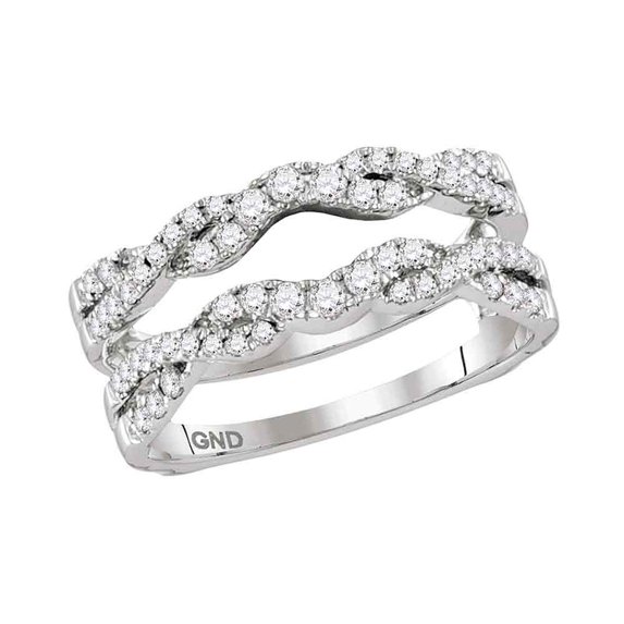 Size 7 - 14k White Gold Round Diamond Ring Guard Wrap Solitaire Enhancer (1/2 Cttw)