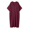 thumbnail image 6 of Women's Casual Kaftan Maxi Dress V Neck Batwing Sleeve Loose Shift Long Dress with Pockets Lightweight Sundress Beach Vacation Outfit Wine, 6 of 6