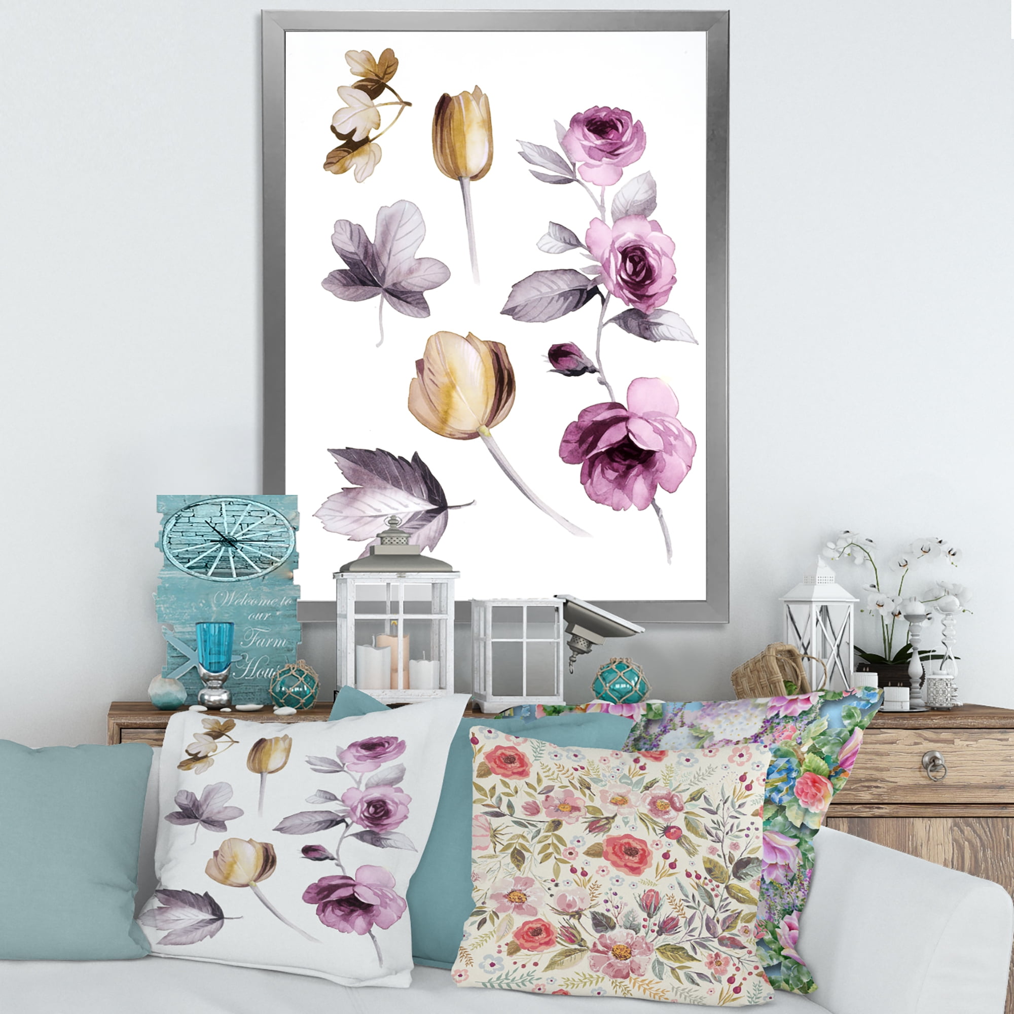 Designart 'Orange and Pink Wildflowers' Traditional Framed Art Print