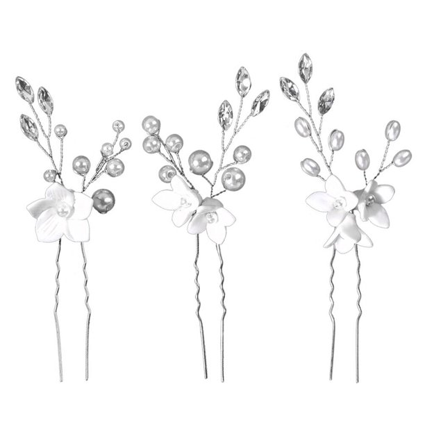 KAKOWELY 3 horquillas para el pelo con diseño en forma de U para boda, decoración nupcial