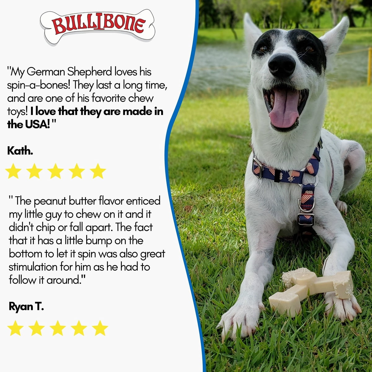 Bullibone Jumbo Bacon Spin-a-Bone Heavy Chewer Dog Bone - Interactive Dog Chew Toys, Triggers Natural Instincts, and Improves Oral Health - 2 Pack