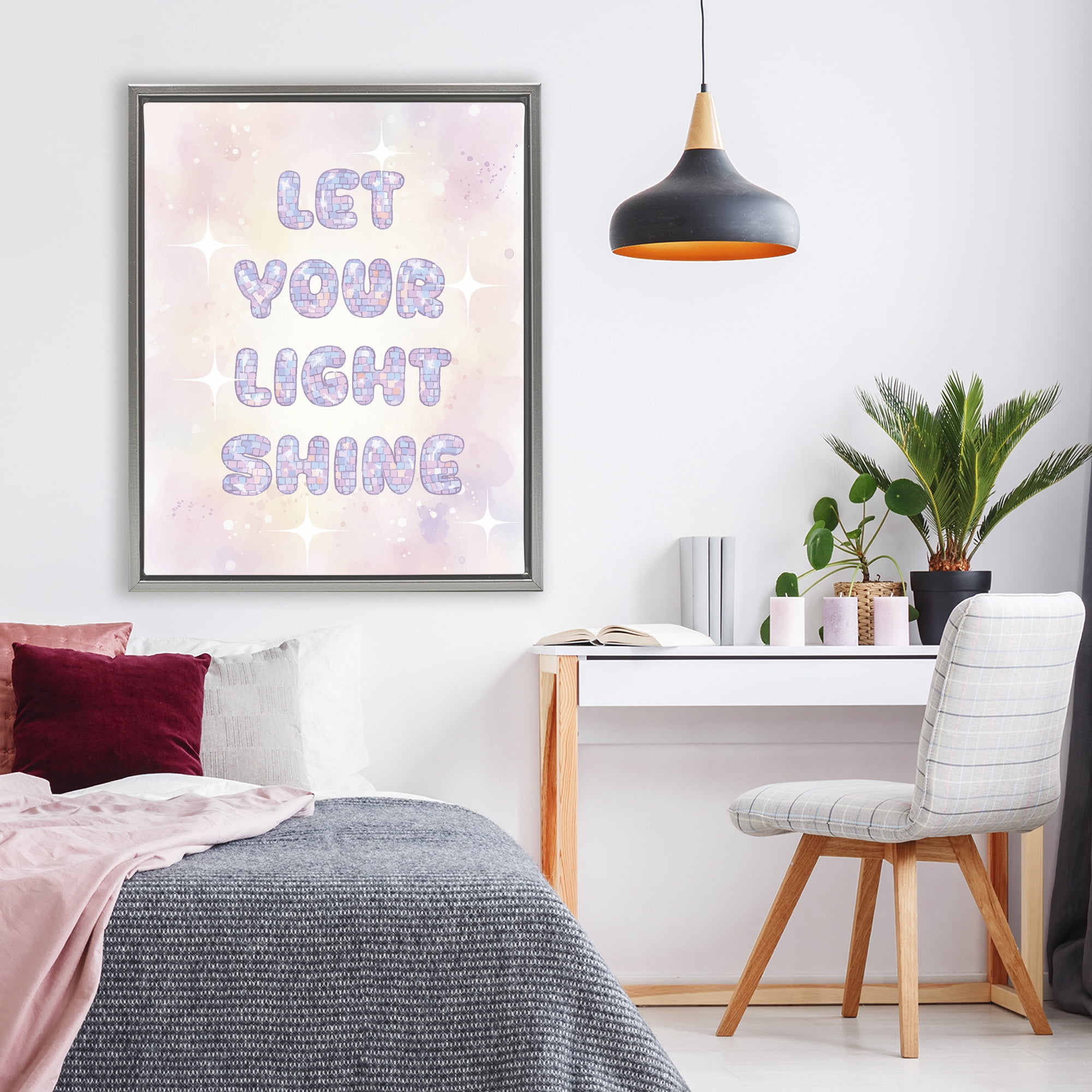 Stupell Industries Let Your Light Shine Pastels Gray Framed Floater Canvas Wall Art, design by Lil' Rue