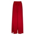 thumbnail image 5 of Baqcunre Women's Solid Bow Loose High Waist Slit Flare Pants with Belt Size S-XXL,Womens Fashion Wide Leg Pants Woman Flare Pants for Women Women's Pants Red, 5 of 8