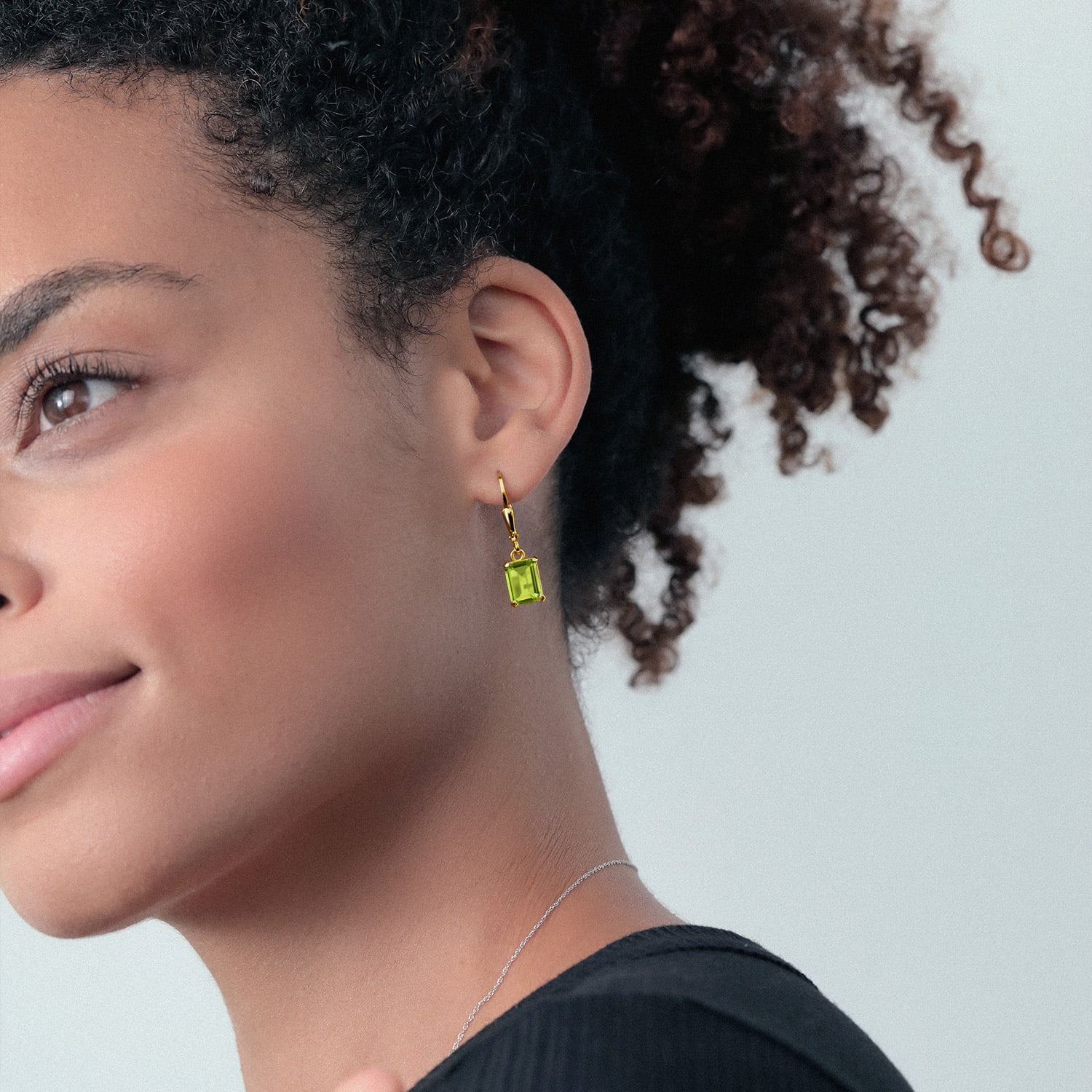 Gem Stone King 18K Yellow Gold Plated Silver Green Peridot Dangle Earrings for Women (3.20 Cttw, Gemstone August Birthstone, Emerald Cut 8X6MM)