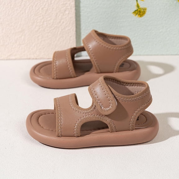 ITSAME Toddler Boys Sandals, Open Toe Non-Slip Soft Sole Kids Fashion Comfortable Beach Sandals Brown 12.5(Little Kids)