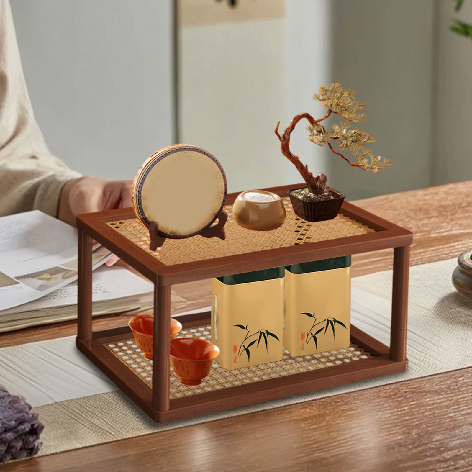 2-Tier Desktop Organizer, Multi-Layer Storage Shelf for Cups, Cosmetics, Office Supplies, Wooden Display Rack for Desk, Workstation, Kitchen, Bathroom, Home Organization
