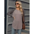 thumbnail image 4 of Women'S Stripe Tunic Tops Casual Long Sleeve Shirts Round Neck Pullover Coffee Color S, 4 of 7