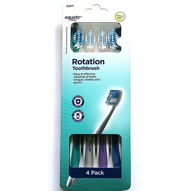 Equate Rotation, Adult Manual Soft Bristle Toothbrush with Tongue and Cheek Cleaner, 4 Count
