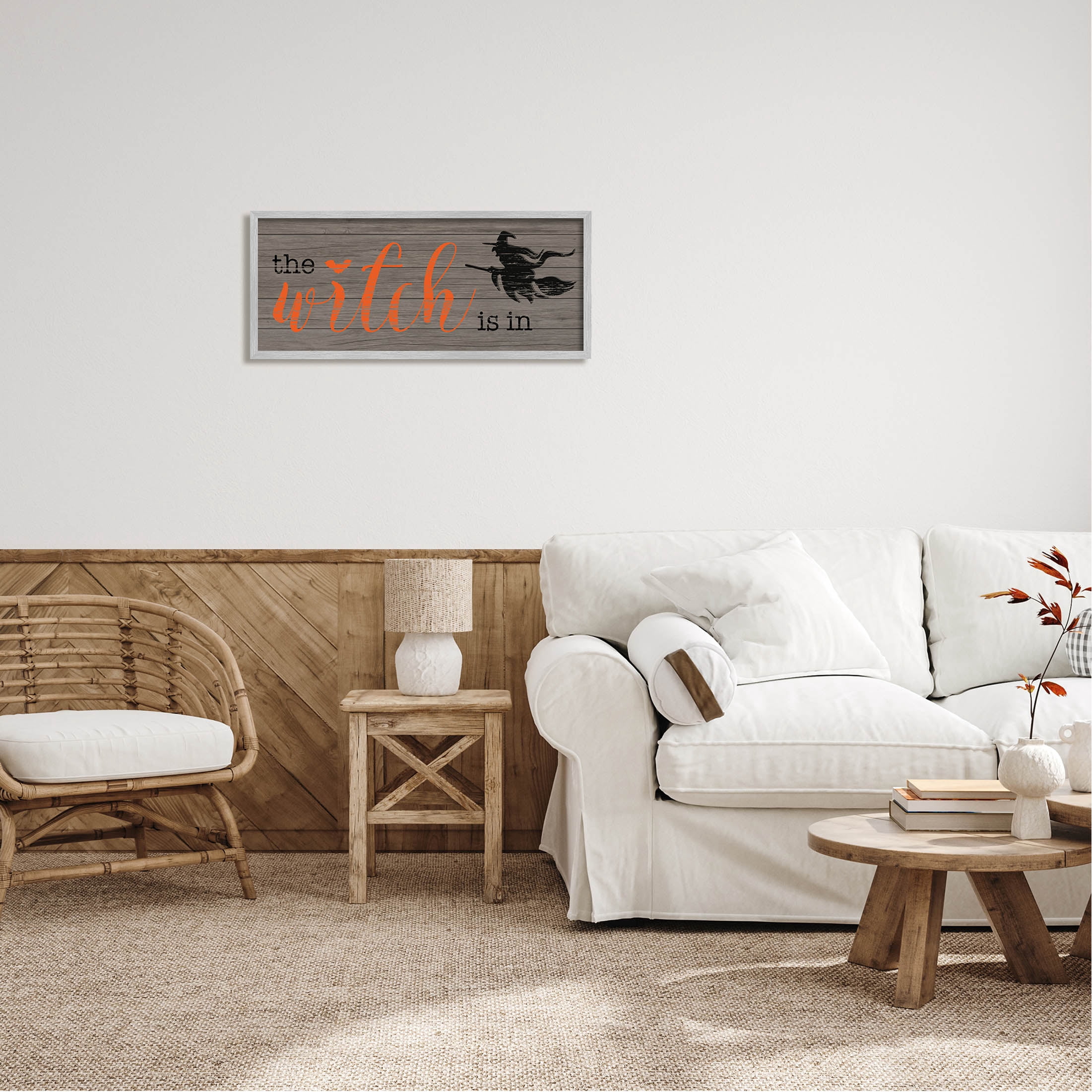 Stupell Industries The Witch Is In Halloween Sign Graphic Art Gray Framed Art Print Wall Art, Design by CAD Designs