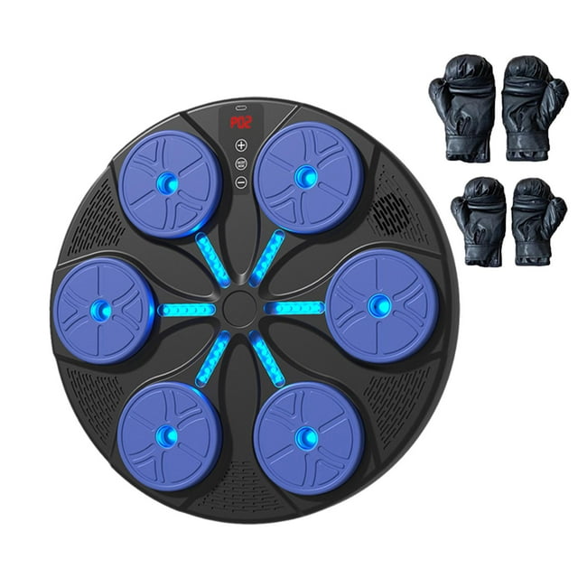 Máquina de boxeo electrónica para práctica en gimnasio en casa, luz RGB, objetivo electrónico de pared Guante negro con almohadilla azul