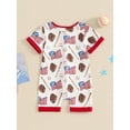 thumbnail image 6 of Hirigin 4th of July Baby Girl Boy Outfit Romper American Flag Baseball Print Short Sleeve Zipper Jumpsuit Independence Day Clothes, 6 of 8
