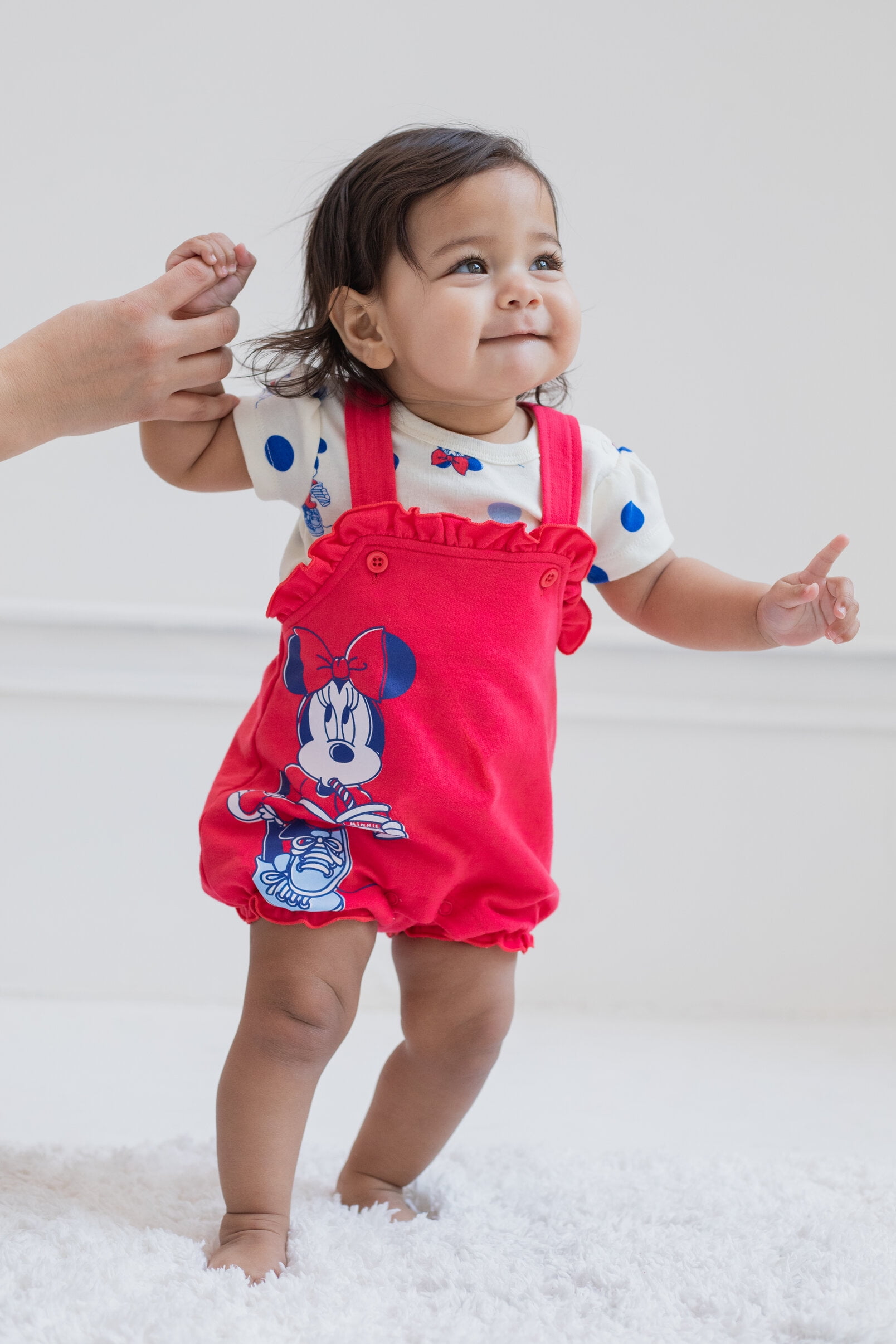Disney Minnie Mouse Newborn Baby Girls French Terry Short Overalls and T-Shirt Newborn to Infant