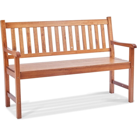 Wood Outdoor Bench, 2-Person Garden Bench with Backrest and Armrests, 800 lbs Load Capacity,All-Weather Never Rot Patio Bench for Garden, Park, Yard, Front Porch