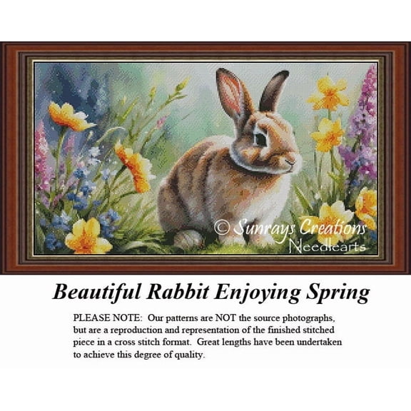Spring Cross Stitch Pattern | Beautiful Rabbit Enjoying Spring (Pattern Only, You Provide The Floss and Fabric)