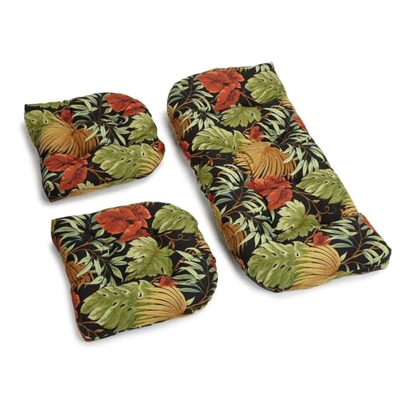 Outdoor Rounded Back Settee Cushion Set, 3 Piece Assortment, Tropique Raven 3 Count