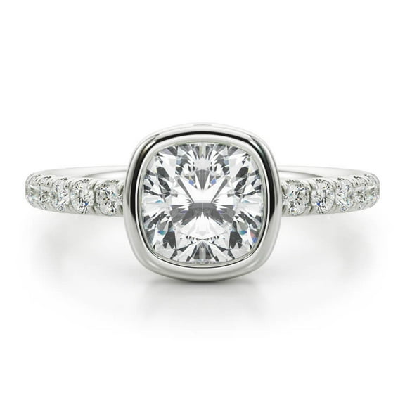 Lina Jewel 14K White Gold Plated 2.13 Ct Cushion Cut Diamond Ring for women's - Brilliant Engagement Ring for Women's - Unique Wedding Band - Beautiful Proposal Ring with Bezel Setting for Women's
