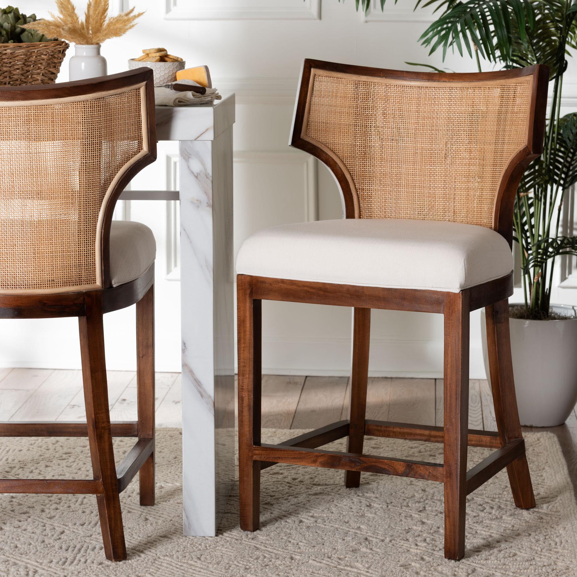 bali & pari Franco Boho Counter Stool, Counter Height, Natural Rattan