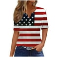 thumbnail image 2 of Women Tops under $5! Cagogo 4th of July T Shirts for Women Independence Day American Flag Patriotic Graphic Button Up Tee Shirts Short Sleeve Stars Stripes V Neck Blouse Clothing, 2 of 5