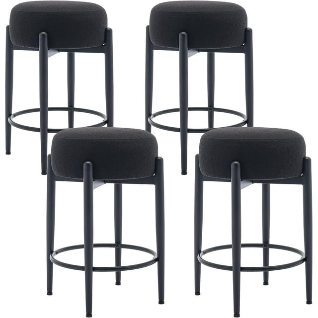 MALOL Tabourets de Bar de Comptoir 24 Pouces, Ensemble de 4 Tabourets Sans Dossier avec Siège Rond Rembourré Doux et Base en Métal Robuste - Style Moderne du Milieu du Siècle, Noir