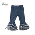thumbnail image 3 of One opening Girls Solid Color Jeans Flare Trousers Ruffle Bell Bottoms Trousers, 3 of 5