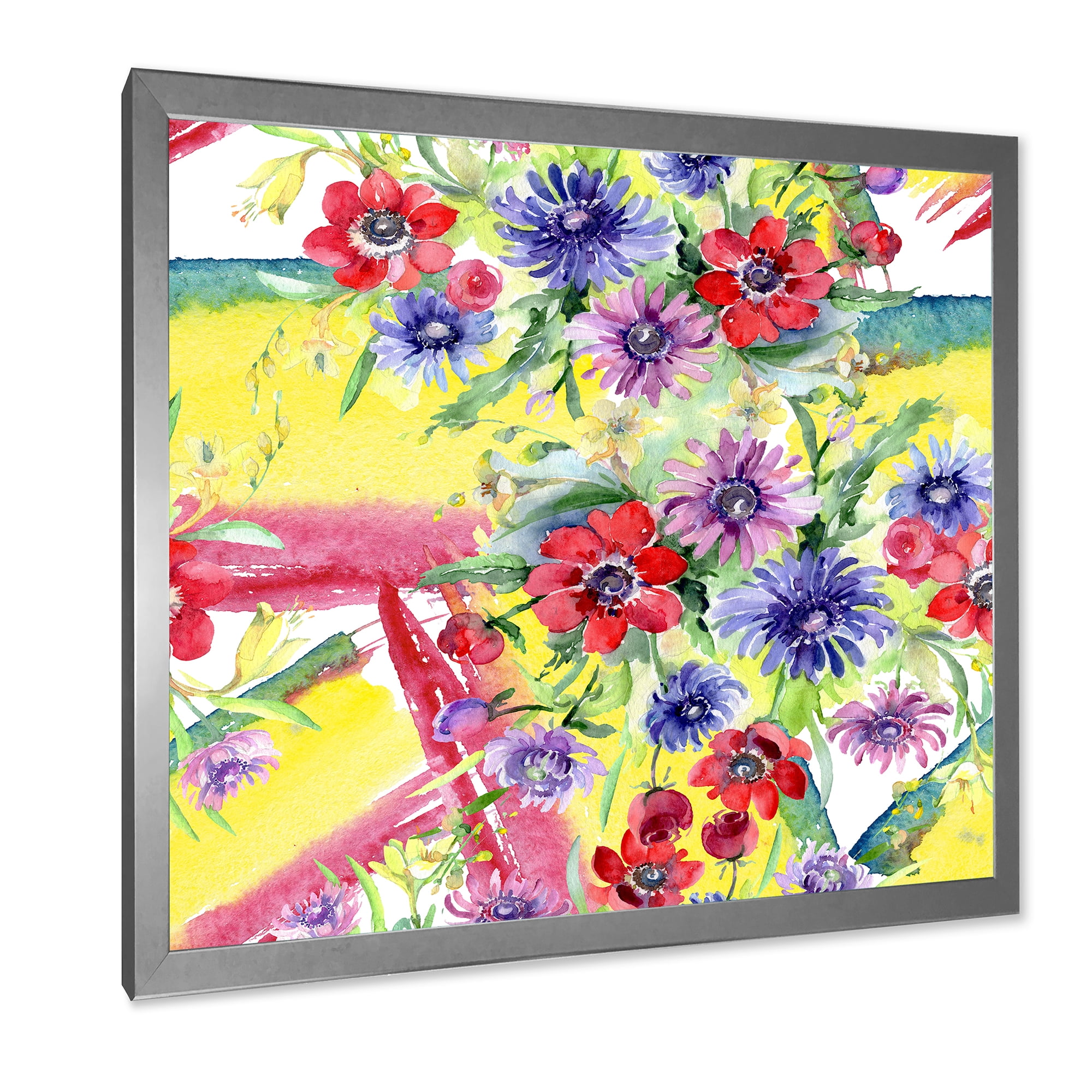 Designart 'Wildflowers and Vibrant Wild Spring Leaves V' Modern Framed Art Print