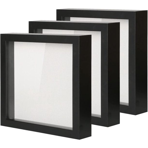 Muzilife 8x8 inch Shadow Box Picture Polished Frame with Linen Board Deep Wood & Glass Display
