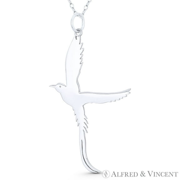 Scissor-Tailed Flycatcher Bird Animal Charm Pendant & Chain Necklace in Polished .925 Sterling Silver