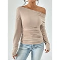 thumbnail image 2 of ZAXARRA Women T-shirt, Long Sleeve Off-shoulder Tops Solid Slim Fit Fall Ladies  Tops, 2 of 5