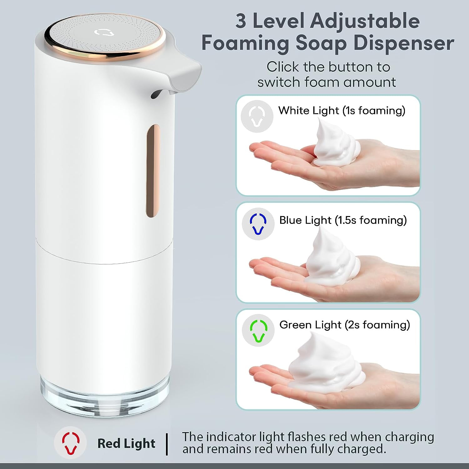 Soap Dispenser, Automatic Soap Dispenser, 3-Level Automatic Foaming Soap Dispenser, 10OZ Foaming Hand Soap Dispenser with Aromatherapy, USB Rechargeable Automatic Soap Dispenser for Bathroom,Kitchen