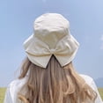 thumbnail image 6 of Tnobhg Summer Lady Fisherman Hat Bow Decor Pastoral Style Pure Color Flat Top Good Breathability Sun Protection Anti-UV Foldable Sun Hat Outdoor Cap, 6 of 7