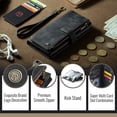 thumbnail image 6 of ShellTech For Samsung Galaxy Z Fold 7 PU Leather Wallet Case with Card Holder Kickstand Magnetic Zipper Pocket Lanyard Strap Wristlet,Leather Flip Case Shockproof Protective Cover,Black, 6 of 8