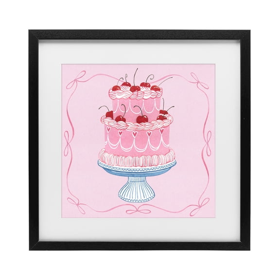 Stupell Industries Glam Romantic Pink Cherry Cake Black Framed Print Under Glass, 13 x 13, by Grace Popp